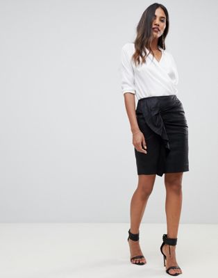 Y.A.S Ruched Detail Leather Mini Skirt