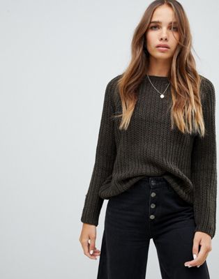 Only cable knit sweater with shoulder detail