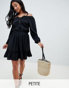 Boohoo Petite Off Shoulder Tassel Skater Dress