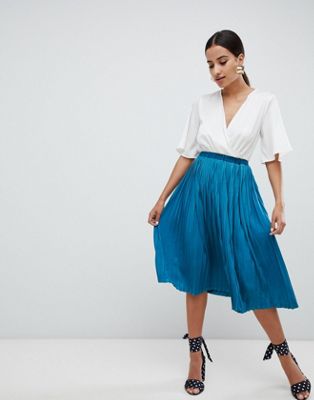 Missguided Satin Pleated Midi Skirt