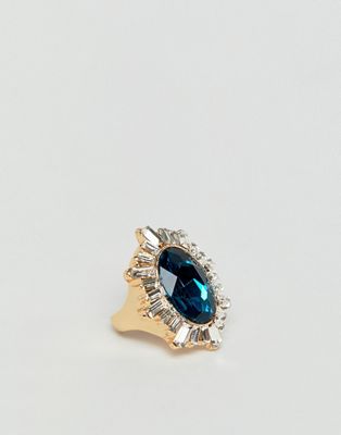 DESIGN statement ring with crystals and large jewel in gold