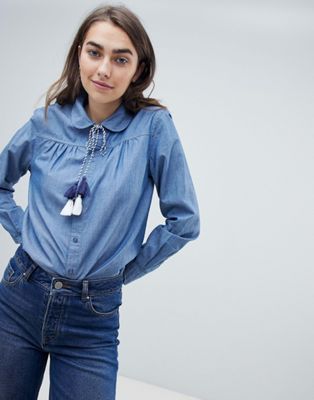 Max&Co Chambray Shirt with Tassels