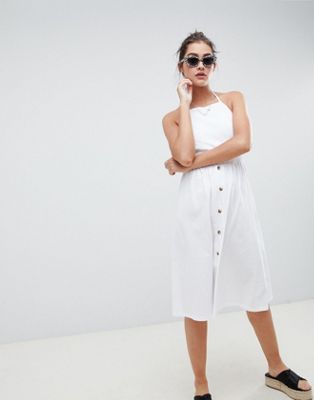 DESIGN halterneck midi sundress with tortoiseshell buttons