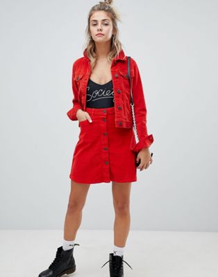 Noisy May corduroy button through skirt