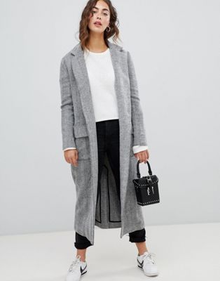 Glamorous longline coat in herringbone