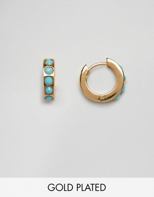 Orelia gold plated turquoise stone huggie hoops