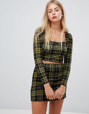Emory Park crop top with button front in check two-piece