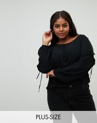 Junarose dobby blouse with sleeve ties