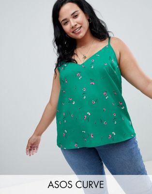 DESIGN Curve printed cami in green floral