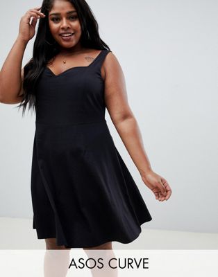 DESIGN Curve mini skater dress with sweetheart neckline