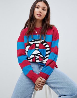 E.L.K oversized sweater in stripe with peace sign graphic