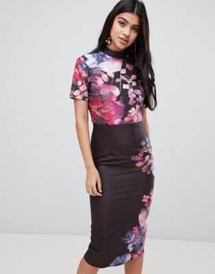 Little Mistress 2 in 1 pencil dress in floral print