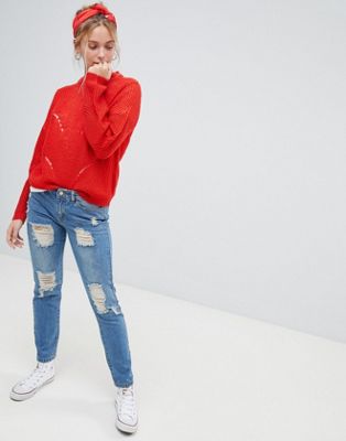 JDY boyfriend jeans with distress detail