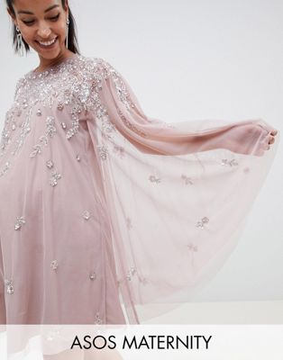 DESIGN Maternity mini dress with heavily embellished cape
