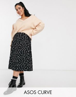 DESIGN Curve midi skirt with box pleats in polka dot