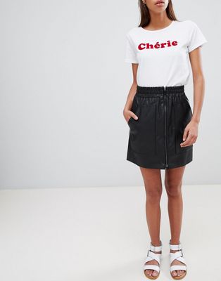 French Connection Zip Front Mini Skirt in Faux Leather