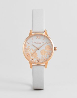 Olivia Burton OB16MV69 Lace Detail Leather Watch In White