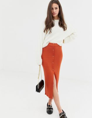 DESIGN rib popper midi skirt