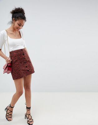 Miss Selfridge a-line skirt with button front in leopard print