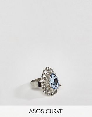 DESIGN Curve ring in vintage style pale blue jewel and crystal in silver