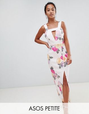 DESIGN Petite Cut Out square neck maxi in floral print dress