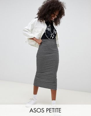 DESIGN Petite mono stripe rib midi pencil skirt
