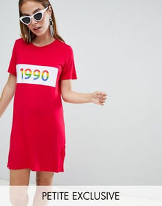 Boohoo Petite Rainbow 1990 Slogan T-Shirt Dress