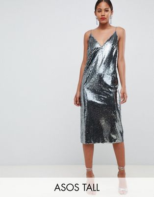 DESIGN Tall all over sequin cami midi dress