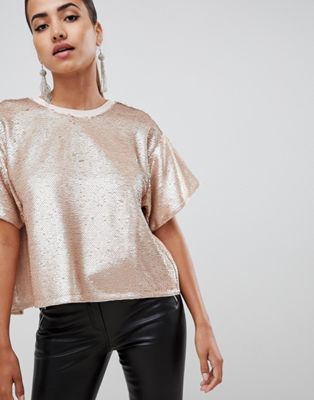 DESIGN embellished sequin tshirt with open back