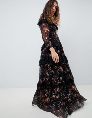 Needle and Thread high neck maxi gown in multi print