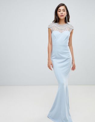 City Goddess Embellished Fishtail Maxi Dress