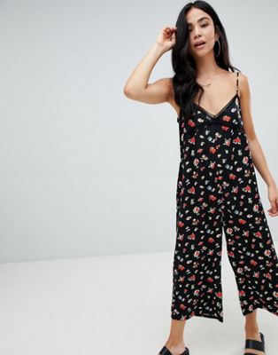 DESIGN cami jumpsuit in floral with lace trims