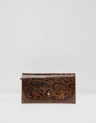 DESIGN suede and snake mix stud foldover purse