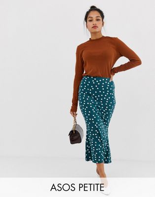 DESIGN Petite kickflare midi skirt in polka dot