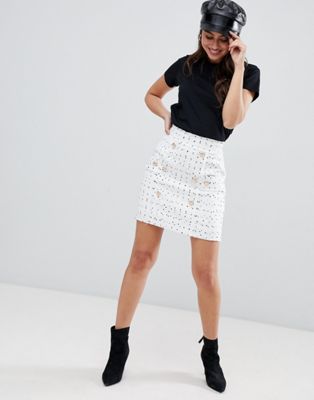 DESIGN boucle double breasted mini skirt with gold buttons