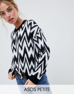 DESIGN Petite sweater in mono chevron pattern