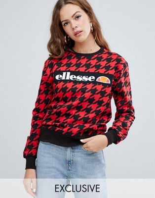ellesse relaxed sweatshirt with front logo in houndstooth