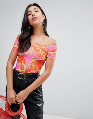 DESIGN bardot body in chain mail print