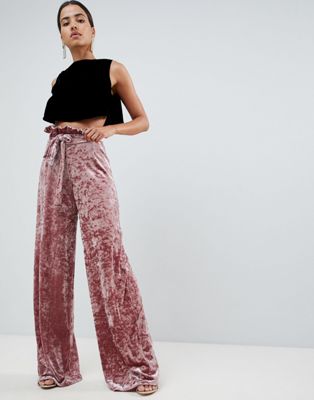 In The Style Sarah Ashcroft crushed velvet paperbag waist pants
