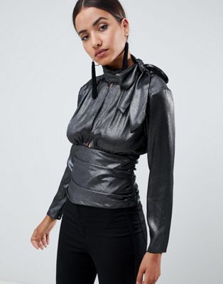 DESIGN wrap top with tie neck