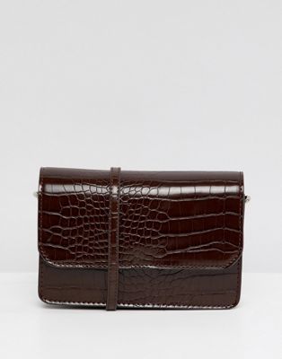 DESIGN mini croc cross body bag with statement strap