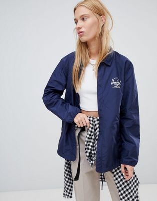 Herschel voyage packable coach jacket back logo print in navy