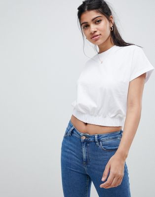 DESIGN crop t-shirt with elasticated hem