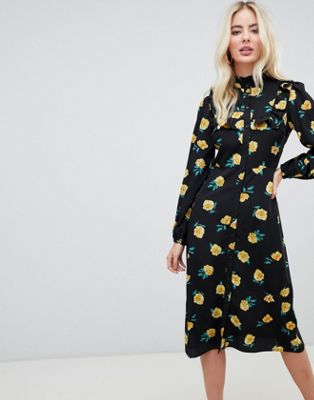 Fashion Union high neck midi shift dress in floral