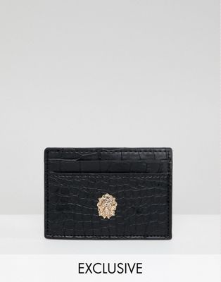 My Accessories faux croc cardholder in black