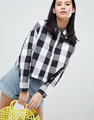 Monki Gingham Print Shirt With Oversized Pocket