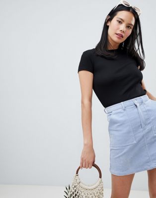 Monki Crew Neck Ribbed T Shirt