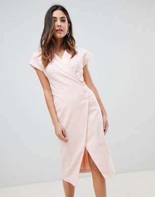DESIGN midi wrap dress with side button detail