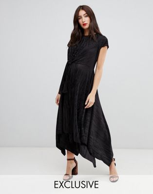 DESIGN Maternity plisse midi dress with knot front