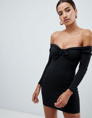 AX Paris bardot long sleeve ribbed mini dress